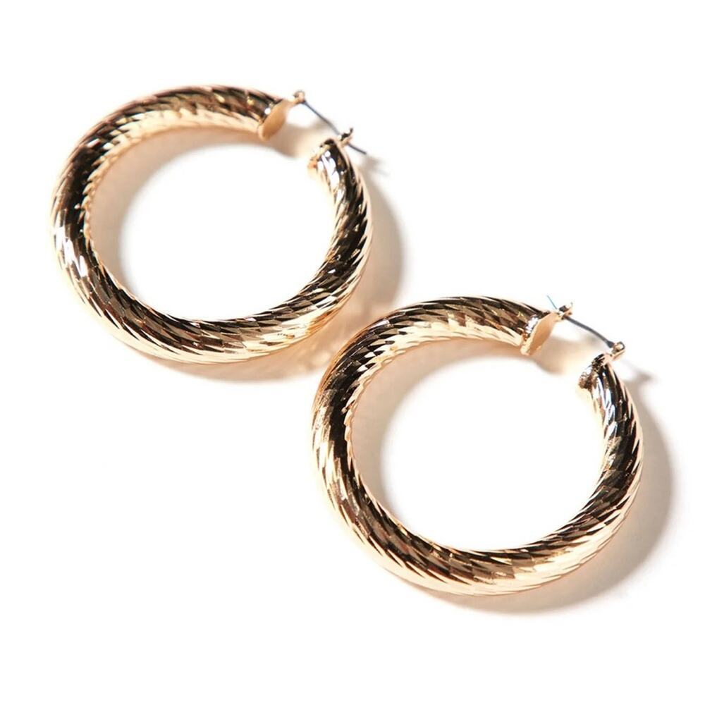 FASHION NOVA Stay For The Night Gold Hoop Earrings NWT